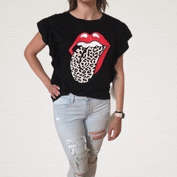 𝅺Retro Rolling‎ Stones Leopard Tongue Logo Top. NEW - Picture 4 of 6